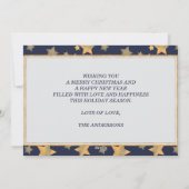 ブルー金ゴールドフォトユニークフェスティバルモダンクリスマス シーズンカード (裏面)