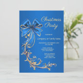 ブルー金ゴールドフラワークリスマスパーティの招待状 招待状 (スタンド正面)