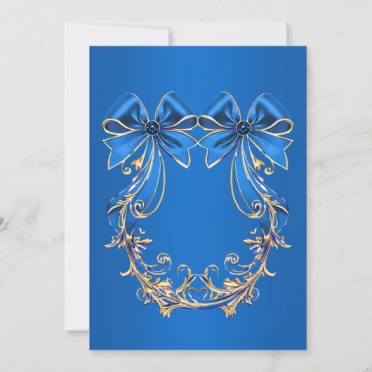 ブルー金ゴールドフラワークリスマスパーティの招待状 招待状 (裏面)