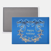 ブルー金ゴールドフラワーズホリデーマグネット マグネット (正面/裏面)