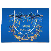 ブルー金ゴールドフラワーズホリデー抱き枕 ラージペーパーバッグ (正面)