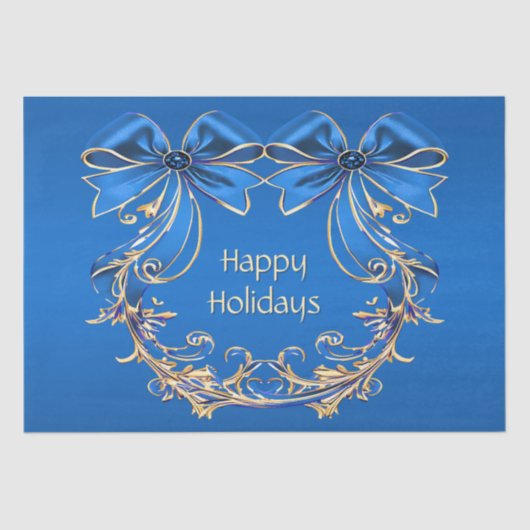 ブルー金ゴールドフラワーズホリデー 薄葉紙 (正面)