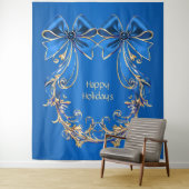 ブルー金ゴールドフラワーホリディバックグラウンド タペストリー (インサイチュ)