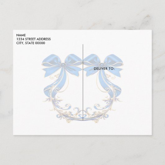 ブルー金ゴールドフラワーホリデークリスマスポストカード ポストカード (裏面)