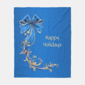ブルー金ゴールドフラワーホリデーフリースブランケット フリースブランケット (正面)