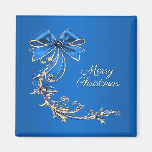 ブルー金ゴールドフラワーホリデーマグネット マグネット (正面)