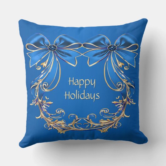 ブルー金ゴールドフラワーホリデー装飾用クッション クッション (裏面)
