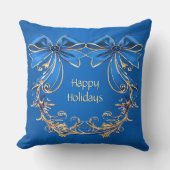 ブルー金ゴールドフラワーホリデー装飾用クッション クッション (正面)