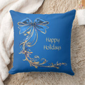 ブルー金ゴールドフラワーホリデー装飾用クッション クッション (ブランケット)