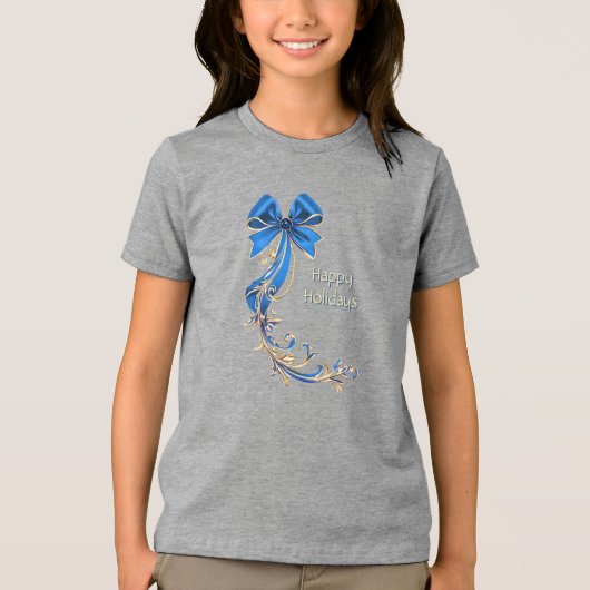 ブルー金ゴールドフラワーホリデーTシャツ トライブレンドＴシャツ (正面)