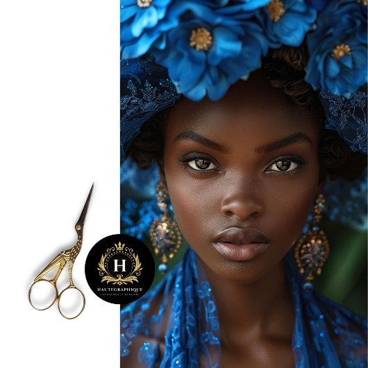 ブルー金ゴールドフローラアフロ・アメリカン・ウーマン・デコパージュ 薄葉紙