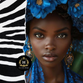 ブルー金ゴールドフローラアフロ・アメリカン・ウーマン・デコパージュ 薄葉紙