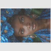 ブルー金ゴールドフローラアフロ・アメリカン・ウーマン・デコパージュ 薄葉紙 (正面)