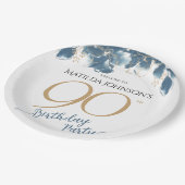 ブルー金ゴールドフローラカスタム90thバースデーパーティー ペーパープレート (アングル)