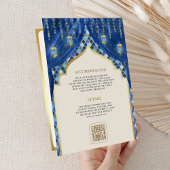 ブルー金ゴールドフローラカーテンインディアンヒンドー結婚ズ 招待状