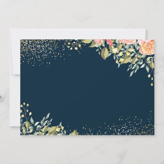 ブルー金ゴールドフローラサプライズ退職パーティー写真 招待状 (裏面)