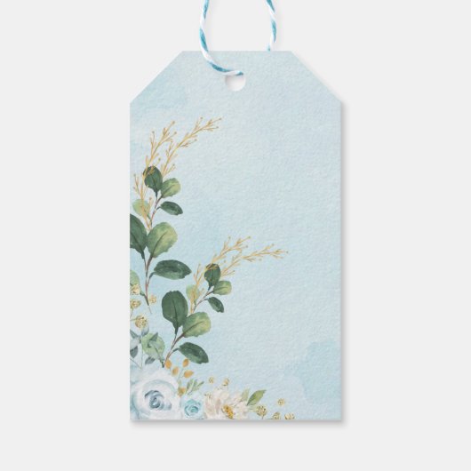 ブルー金ゴールドフローラジャングルエレファントシャワー誕生日 ギフトタグ (裏面)