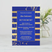 ブルー金ゴールドフローラストライプの退職招待状 招待状 (スタンド正面)