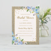 ブルー金ゴールドフローラスパークルブライダルシャワー招待状 招待状 (スタンド正面)