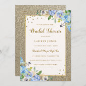 ブルー金ゴールドフローラスパークルブライダルシャワー招待状 招待状 (正面/裏面)