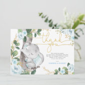 ブルー金ゴールドフローラゾウベビーサンキューカード 招待状 (スタンド正面)