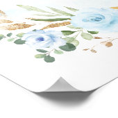 ブルー金ゴールドフローラゾウ男の子ベイビーシャワーへようこそ ポスター (角)