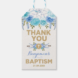 ブルー金ゴールドフローラドリームキャッチャー洗礼《キリスト教》洗礼式や命名式 ギフトタグ
