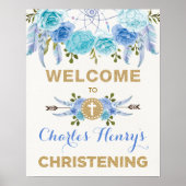 ブルー金ゴールドフローラドリームキャッチャー《キリスト教》洗礼式や命名式へようこそ ポスター (正面)