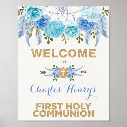 ブルー金ゴールドフローラドリームキャッチャーCommunion Welcome ポスター (正面)