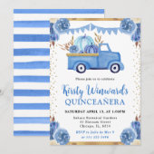 ブルー金ゴールドフローラパンプキントラック秋キンセアニェラ 招待状 (正面/裏面)