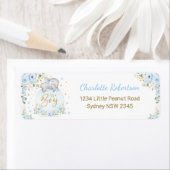 ブルー金ゴールドフローラボーイベビーゾウ差出人住所 ラベル (インサイチュ)