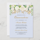 ブルー金ゴールドフローラリーフウォーターカラーキンセアニェラ 招待状 (正面)