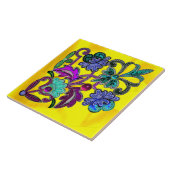 ブルー金ゴールドフローラレース、花、カラフル宝石 タイル (側面)