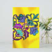 ブルー金ゴールドフローラレース、花、カラフル宝石 便箋 (スタンド正面)