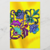 ブルー金ゴールドフローラレース、花、カラフル宝石 便箋 (正面)