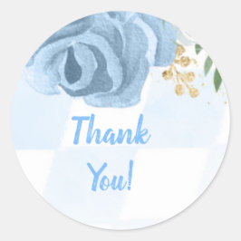 ブルー金ゴールドフローラ水色ベビーシャワーありがとう ラウンドシール