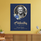 ブルー金ゴールドフローラ葬式ウェルカムフォトサイン キャンバスプリント (インサイチュ (リビング))