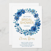 ブルー金ゴールドブライダルシャワー 招待状 (正面/裏面)