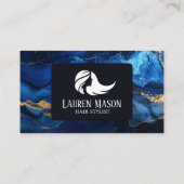 ブルー金ゴールドブラックマーブル美容師ヘアサロン 名刺 (裏面)