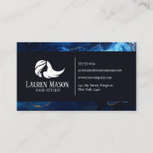 ブルー金ゴールドブラックマーブル美容師ヘアサロン 名刺 (正面)