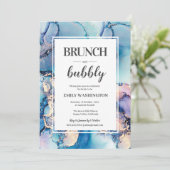 ブルー金ゴールドブランチ&バブリーブライダルシャワー招待 招待状 (スタンド正面)