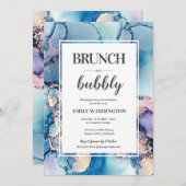 ブルー金ゴールドブランチ&バブリーブライダルシャワー招待 招待状 (正面/裏面)