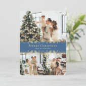 ブルー金ゴールドプライド植物写真メリークリスマス シーズンカード (スタンド正面)