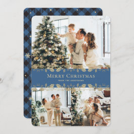 ブルー金ゴールドプライド植物写真メリークリスマス シーズンカード