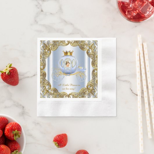 ブルー金ゴールドプリンスキャリッジプリンス赤ちゃんシャワー 縁ありカクテルナプキン (インサイチュ)
