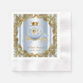 ブルー金ゴールドプリンスキャリッジプリンス赤ちゃんシャワー 縁ありカクテルナプキン (正面)