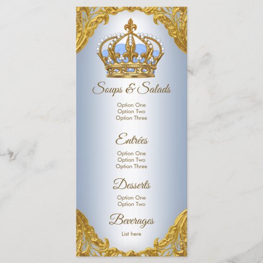 ブルー金ゴールドプリンスベビーシャワーメニュー メニュー (正面)