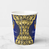 ブルー金ゴールドプリンスベビーシャワー紙カップ 紙コップ (左)
