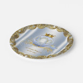 ブルー金ゴールドプリンス王室のキャリッジプリンス赤ちゃんシャワー ペーパープレート (アングル)