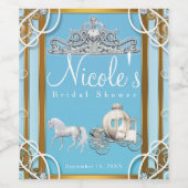 ブルー金ゴールドプリンセスクラウンキャリッジおとぎ話ワイン ワインラベル (シングルラベル)